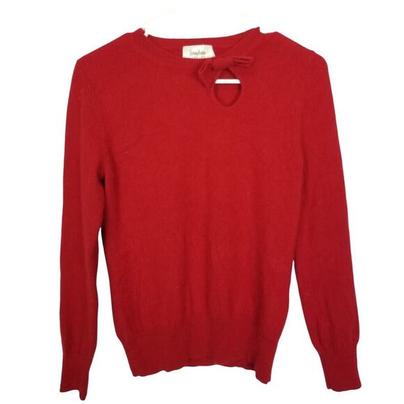 Neiman Marcus Womens Cashmere Sweater Bow Tie Neck Size S Holiday Xmas Preppy - Picture 1 of 7